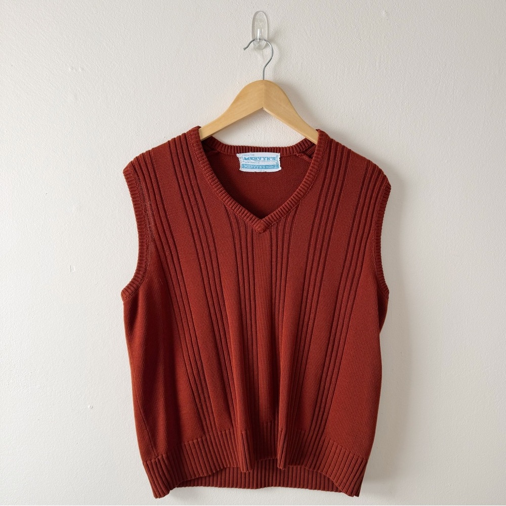 Vintage 70s/80s Mervyn’s Knit Sweater Vest Burnt Orange Size L